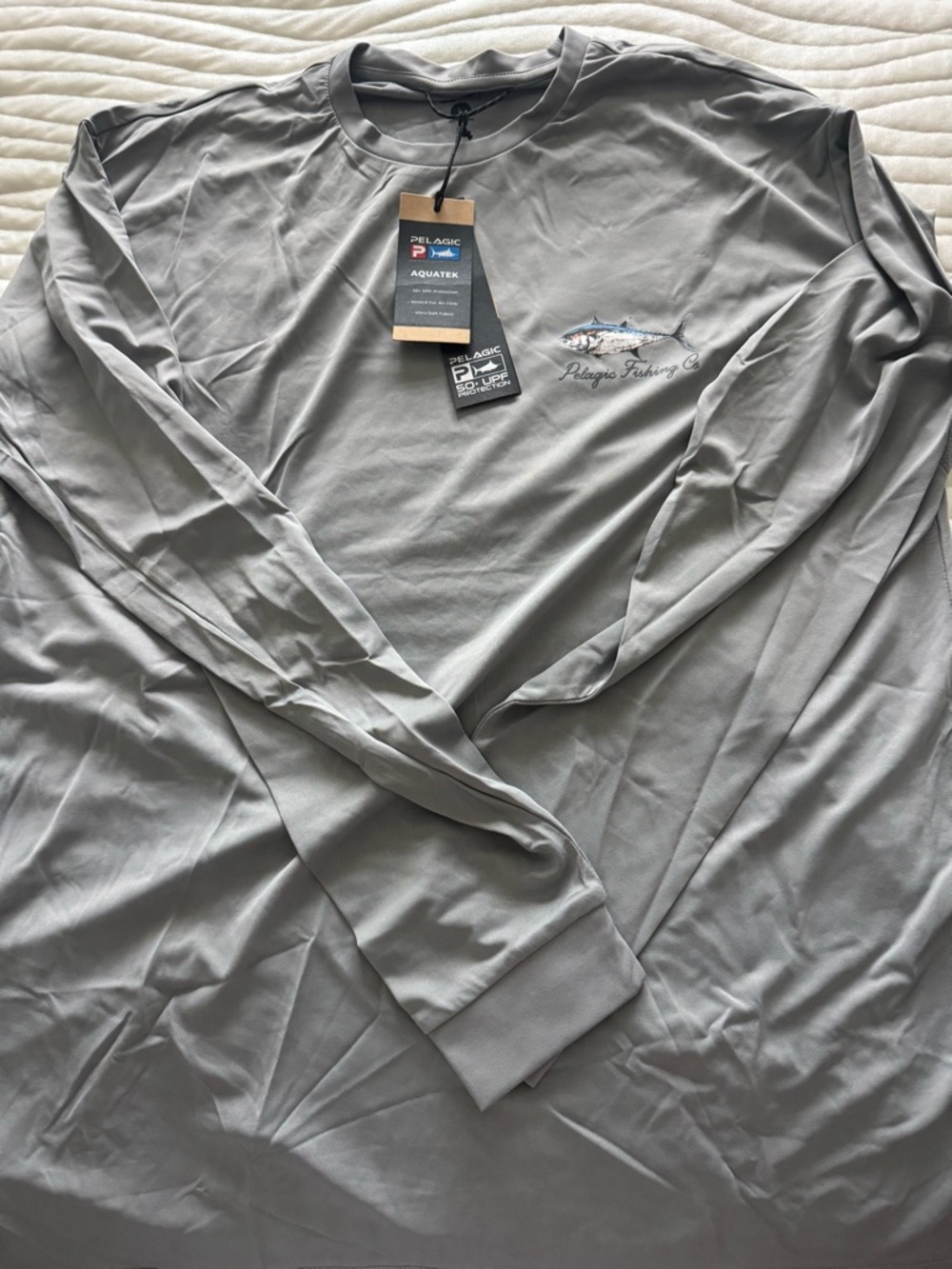 Pelagic Light Gray Long Sleeve Aquatek Fishing Tee